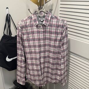 Calvin Klein Pink and White Plaid Shirt